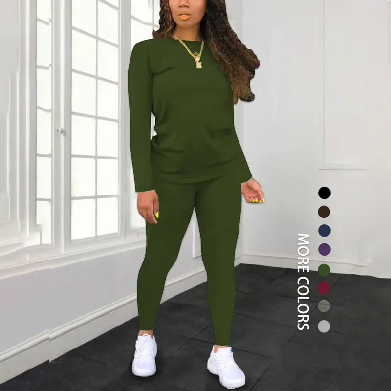 🌈 ✨ Women's Long Sleeve Top & Pants 2-Piece Set