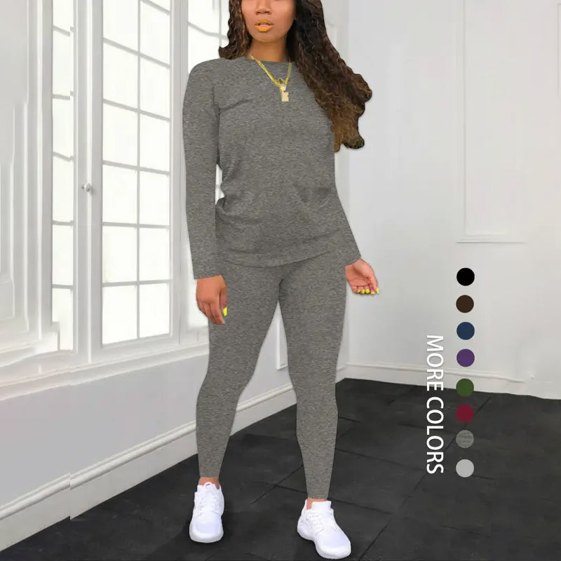 🌈 ✨ Women's Long Sleeve Top & Pants 2-Piece Set