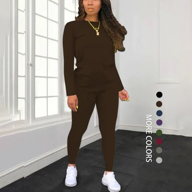 🌈 ✨ Women's Long Sleeve Top & Pants 2-Piece Set