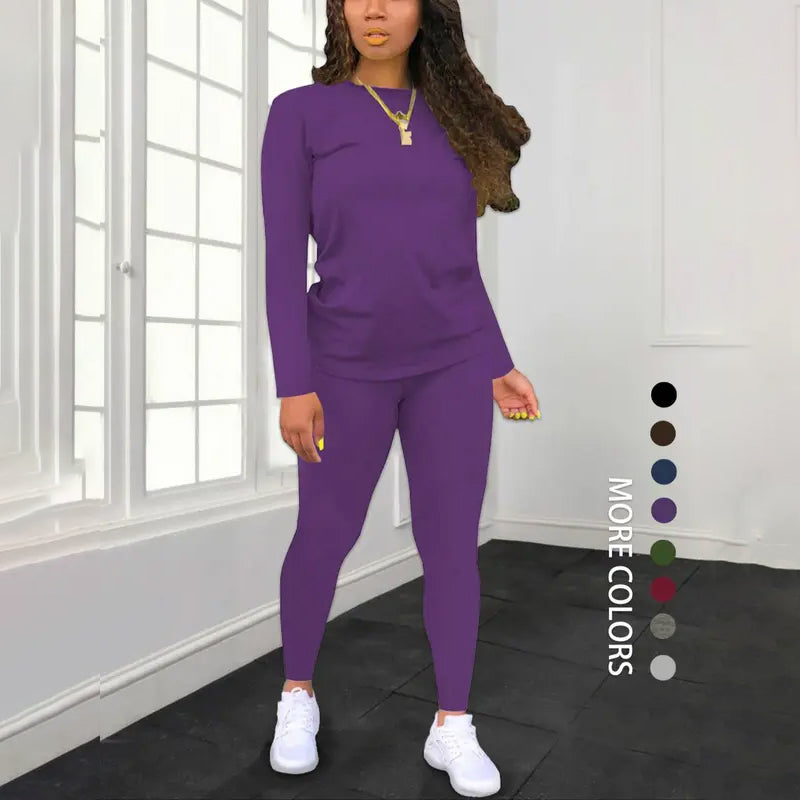 🌈 ✨ Women's Long Sleeve Top & Pants 2-Piece Set