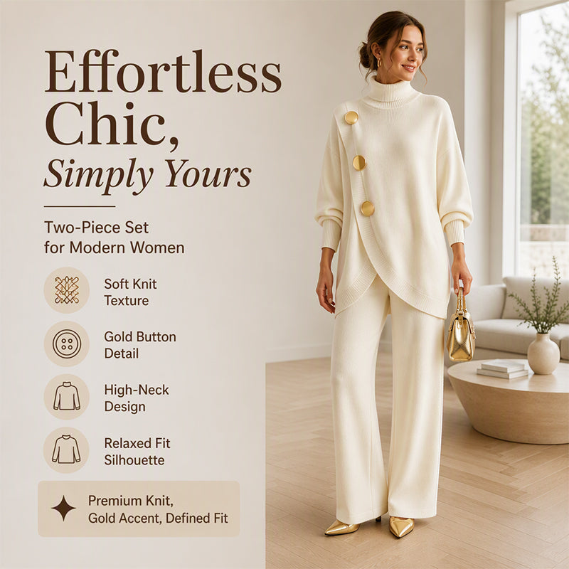 Women's Elegant Turtleneck Sweater & Wide-Leg Pants Set