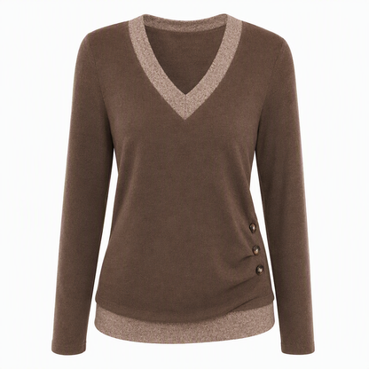 ✨Women's V-Neck Leopard Trim Knit Top🐆Elegant Contrast Detail Long Sleeve Sweater