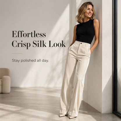✨ Effortless Polish | Women’s High-Waist Drapey Wide-Leg Pants with Side Pockets