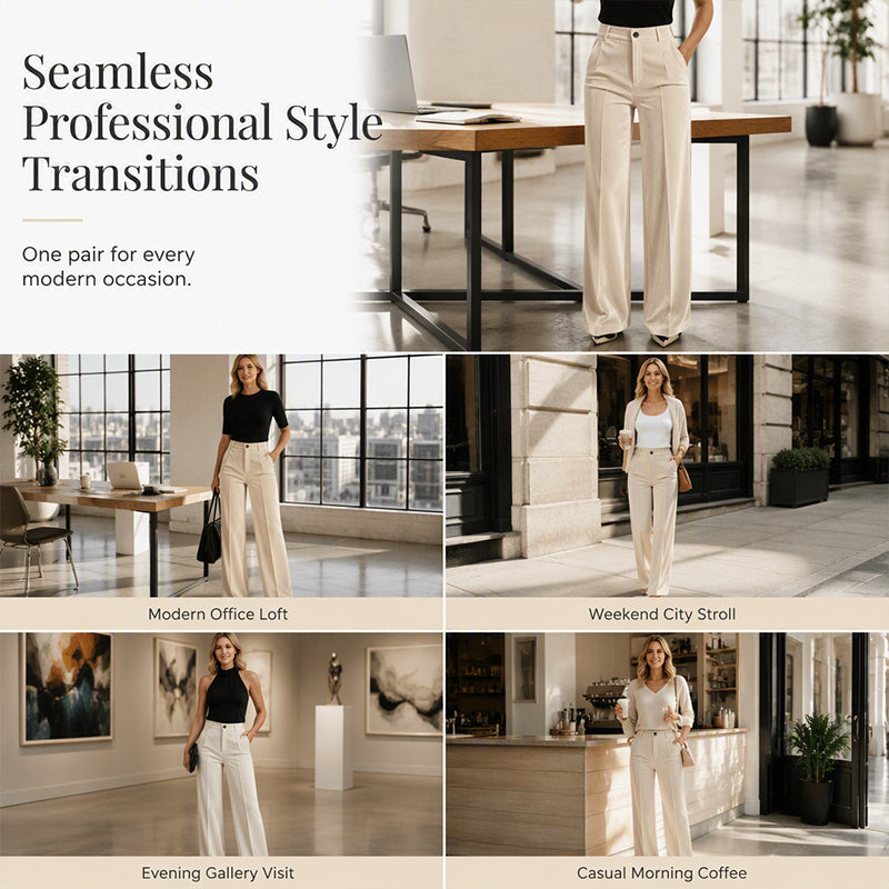 ✨ Effortless Polish | Women’s High-Waist Drapey Wide-Leg Pants with Side Pockets