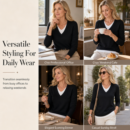 Women's Fake Two-Piece V-Neck Knit Top