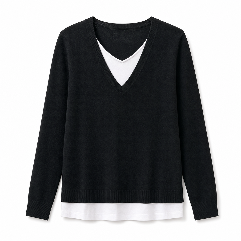 Women's Fake Two-Piece V-Neck Knit Top
