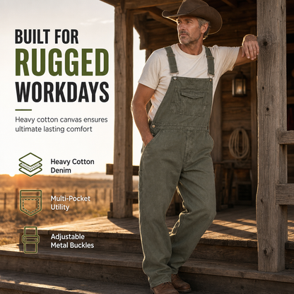 👖 Men's Heavyweight Cotton Denim Overalls | Relaxed Fit, Straight Leg Dungarees with Multi-Pocket Utility ✨