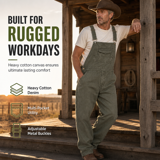 👖 Men's Heavyweight Cotton Denim Overalls | Relaxed Fit, Straight Leg Dungarees with Multi-Pocket Utility ✨
