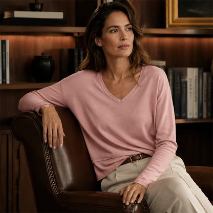 💖 Flattering V-Neck, Effortless Fit | Women's Loose Long-Sleeve Top