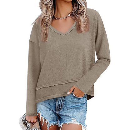 💖 Flattering V-Neck, Effortless Fit | Women's Loose Long-Sleeve Top
