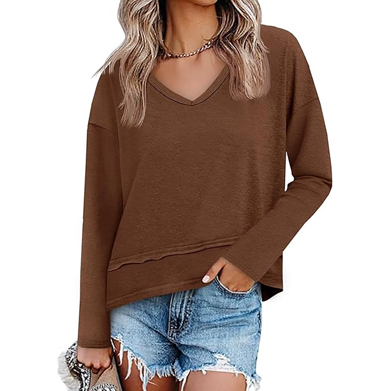 💖 Flattering V-Neck, Effortless Fit | Women's Loose Long-Sleeve Top