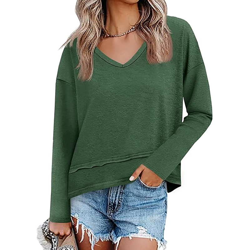 💖 Flattering V-Neck, Effortless Fit | Women's Loose Long-Sleeve Top