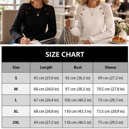 🖤 🌸 Lace Detail, Easy Elegance | Women's Ribbed Knit Patchwork Long-Sleeve Top