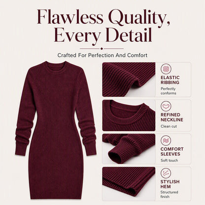 Women's Crew Neck Ribbed Knit Bodycon Dress