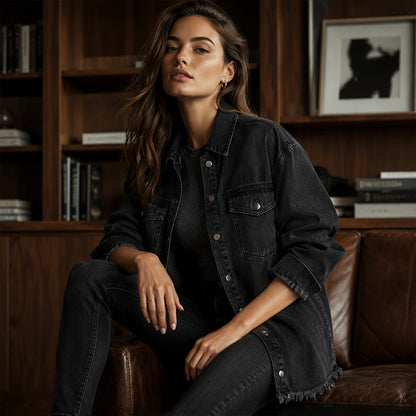 50% off!💖 👚Women's Raw Edge Ripped Denim Jacket – Street Fashion, Multiple Pockets & Easy to Pair ✨