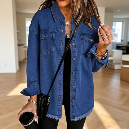 50% off!💖 👚Women's Raw Edge Ripped Denim Jacket – Street Fashion, Multiple Pockets & Easy to Pair ✨