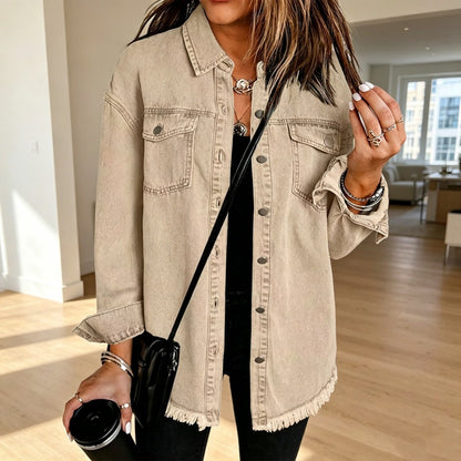 50% off!💖 👚Women's Raw Edge Ripped Denim Jacket – Street Fashion, Multiple Pockets & Easy to Pair ✨