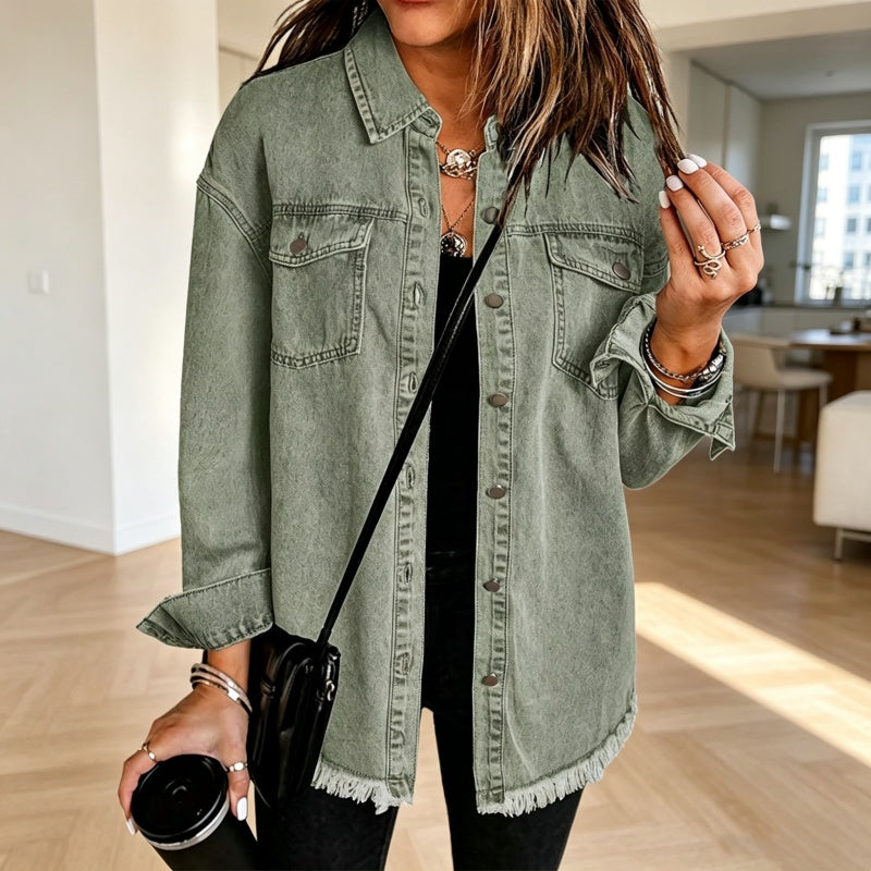 50% off!💖 👚Women's Raw Edge Ripped Denim Jacket – Street Fashion, Multiple Pockets & Easy to Pair ✨