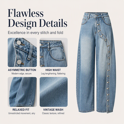 Women's Vintage Side Button Wide-Leg Jeans