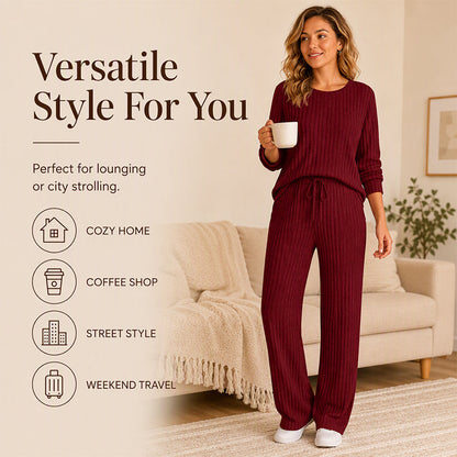 👍✨Women's 2026 UK Ribbed Knit Top & Straight Pants Set