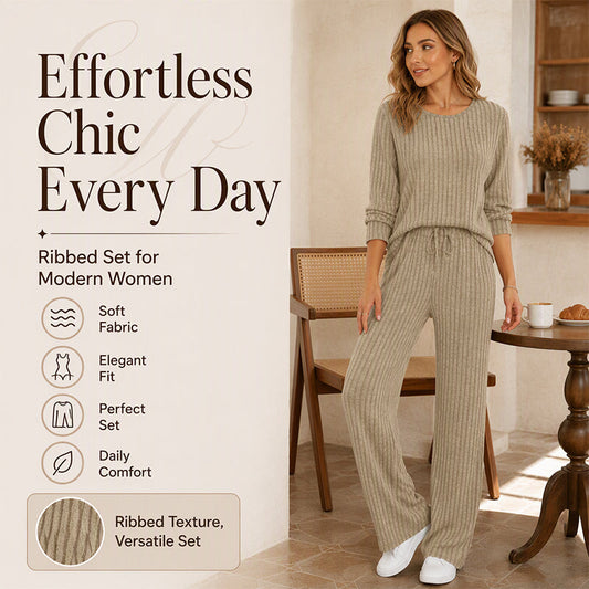 👍✨Women's 2026 UK Ribbed Knit Top & Straight Pants Set