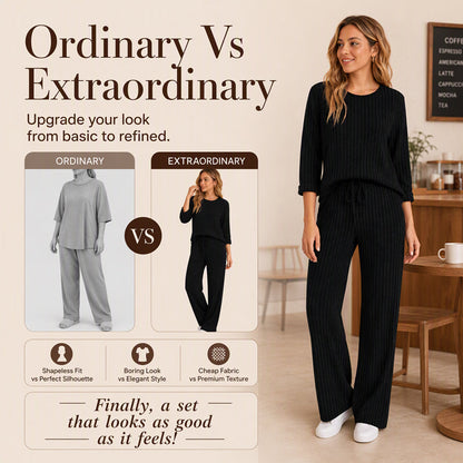 👍✨Women's 2026 UK Ribbed Knit Top & Straight Pants Set
