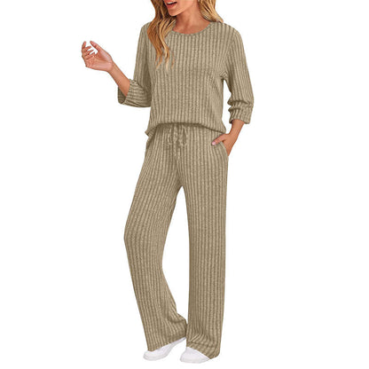 👍✨Women's 2026 UK Ribbed Knit Top & Straight Pants Set