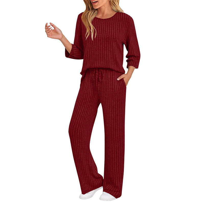 👍✨Women's 2026 UK Ribbed Knit Top & Straight Pants Set