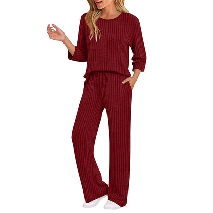👍✨Women's 2026 UK Ribbed Knit Top & Straight Pants Set