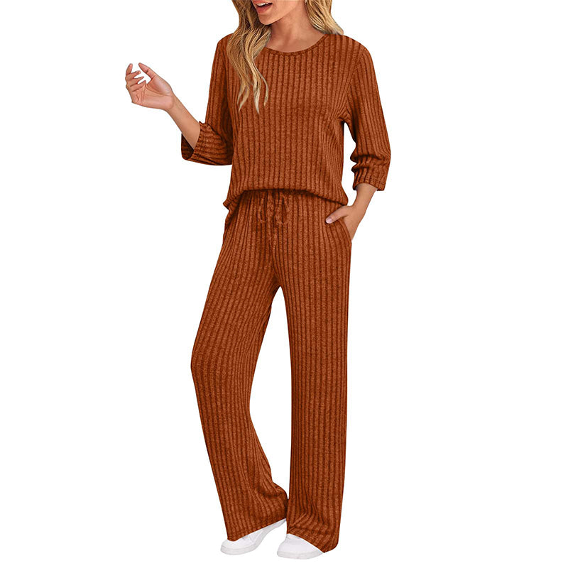 👍✨Women's 2026 UK Ribbed Knit Top & Straight Pants Set