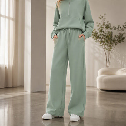 ☁️Relaxed & Cozy, Loungewear Comfort🧶 Women's Lounge Set – Half-Zip Top & Wide-Leg Pants, Soft & Easy ✨