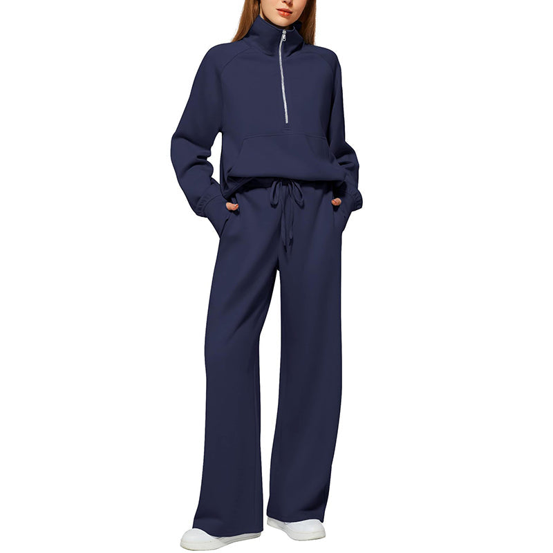 ☁️Relaxed & Cozy, Loungewear Comfort🧶 Women's Lounge Set – Half-Zip Top & Wide-Leg Pants, Soft & Easy ✨