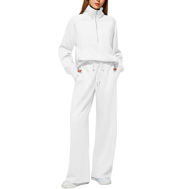☁️Relaxed & Cozy, Loungewear Comfort🧶 Women's Lounge Set – Half-Zip Top & Wide-Leg Pants, Soft & Easy ✨