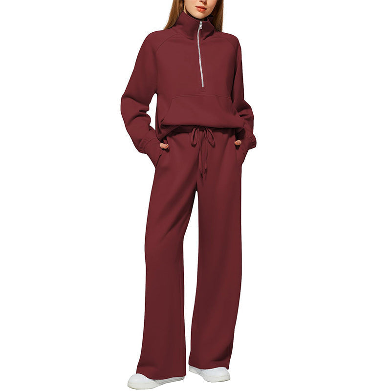 ☁️Relaxed & Cozy, Loungewear Comfort🧶 Women's Lounge Set – Half-Zip Top & Wide-Leg Pants, Soft & Easy ✨
