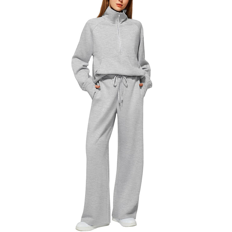 ☁️Relaxed & Cozy, Loungewear Comfort🧶 Women's Lounge Set – Half-Zip Top & Wide-Leg Pants, Soft & Easy ✨