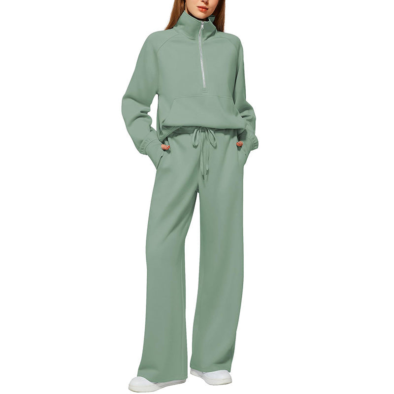 ☁️Relaxed & Cozy, Loungewear Comfort🧶 Women's Lounge Set – Half-Zip Top & Wide-Leg Pants, Soft & Easy ✨