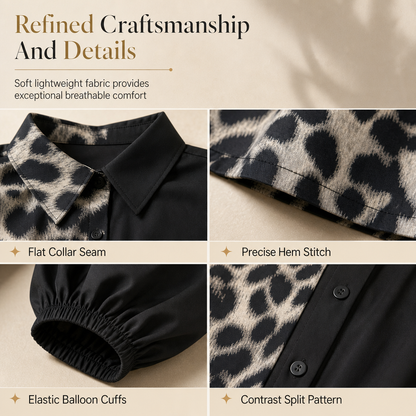 🖤 🐆Women's Leopard Print Contrast Patchwork Long Sleeve Shirt Mini Dress with Belt
