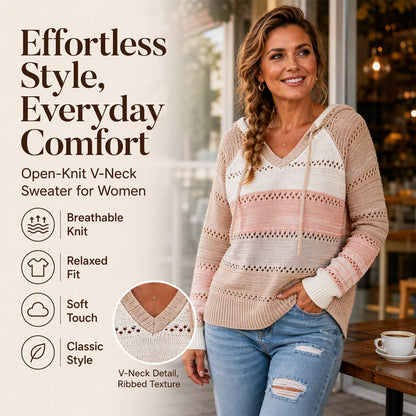 Women's Color Block Hollow-Out Knit Hoodie