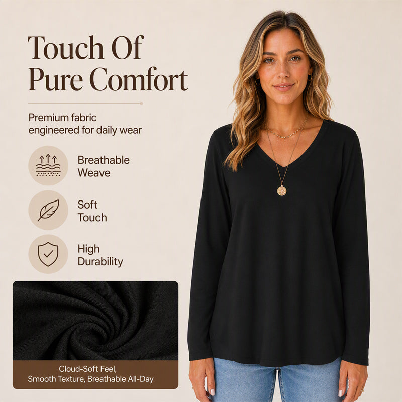 Women's Casual V-Neck Long Sleeve Top