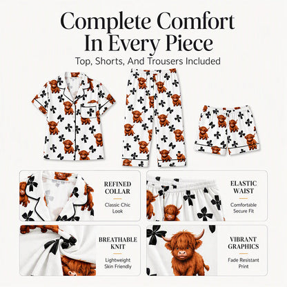 Women's Highland Cow Print 3-Piece Pajama Set 🐮 | Cozy Lounge & Sleepwear | Free Shipping 🚚✨