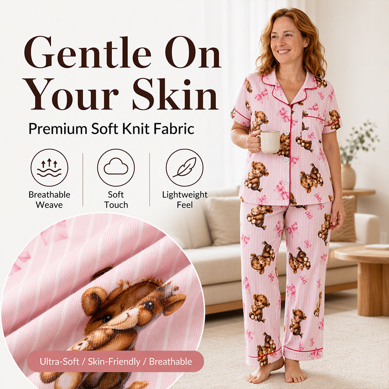 Women's Highland Cow Print 3-Piece Pajama Set 🐮 | Cozy Lounge & Sleepwear | Free Shipping 🚚✨