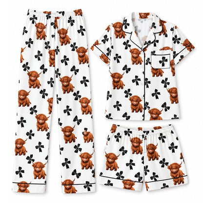 Women's Highland Cow Print 3-Piece Pajama Set 🐮 | Cozy Lounge & Sleepwear | Free Shipping 🚚✨