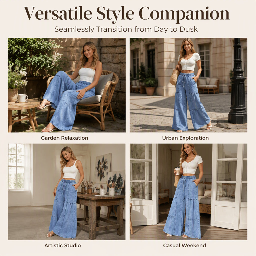 Women's High Waist Wide Leg Denim Pants