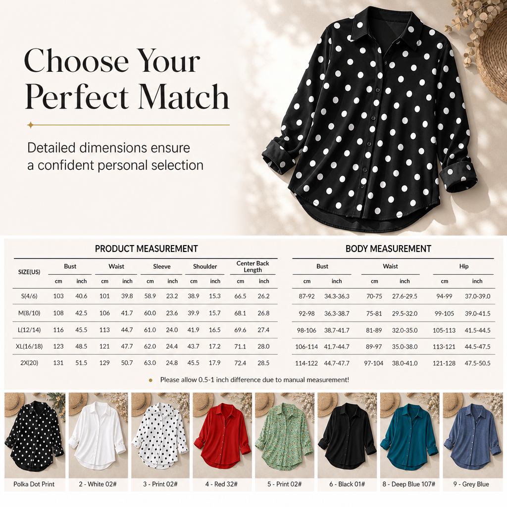 ⏳⏰Women Elegant Casual Long Sleeve Button Up Blouse