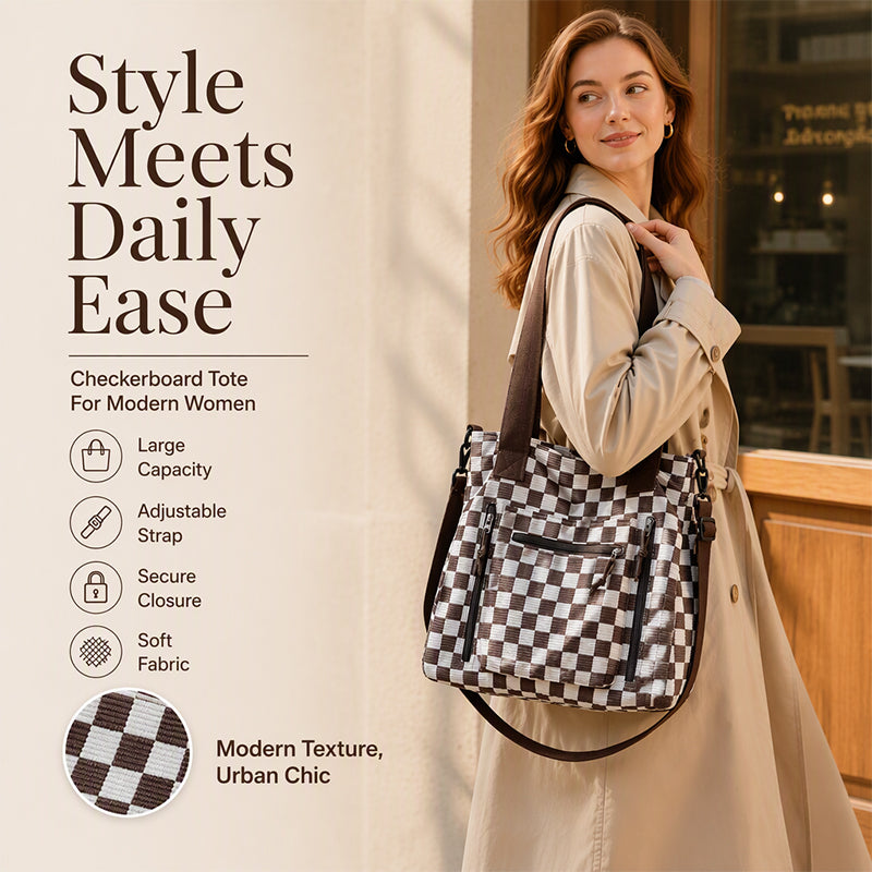 Casual Large Capacity Checkerboard Tote Bag