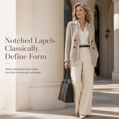 Women's Double-Breasted Ribbed Knit Cardigan with Pockets and Notched Lapel