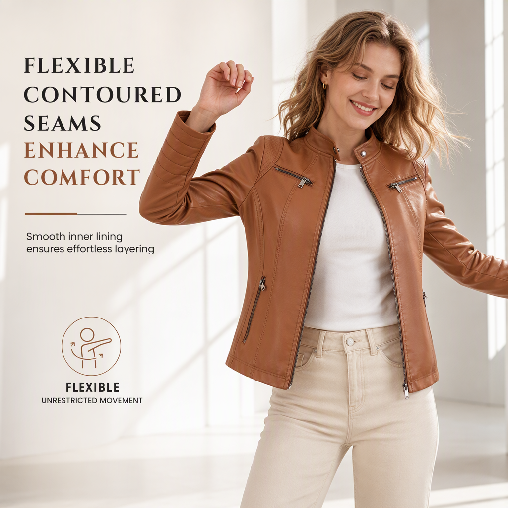Women's Faux Leather Biker Lightweight Short Motorcycle Coat for Spring and Autumn