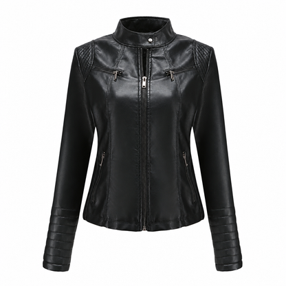 Women's Faux Leather Biker Lightweight Short Motorcycle Coat for Spring and Autumn