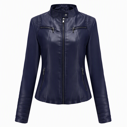 Women's Faux Leather Biker Lightweight Short Motorcycle Coat for Spring and Autumn