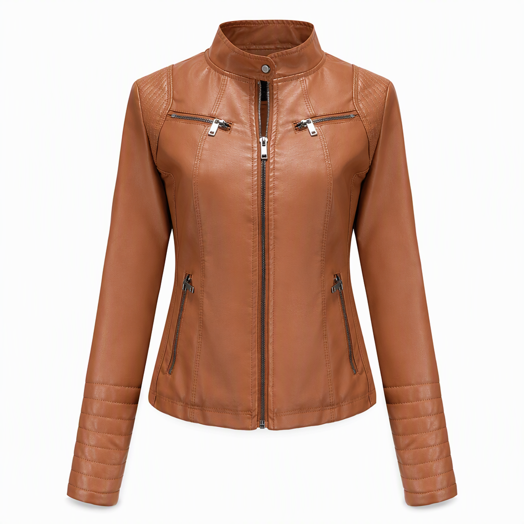 Women's Faux Leather Biker Lightweight Short Motorcycle Coat for Spring and Autumn
